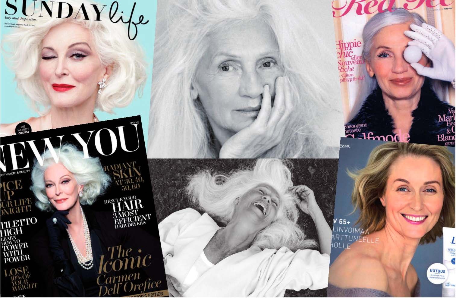 Kiintotähtiä. Amerikkalaisen Carmen Dell Oreficen (vas.) ja ruotsalaisen Ingmari Lamyn (kesk. ja oik.) mallinura on kestänyt vuosikymmeniä. Suomalaisella Gedi Lindahlilla (alhaalla oik.) on kaikki eväät samaan.