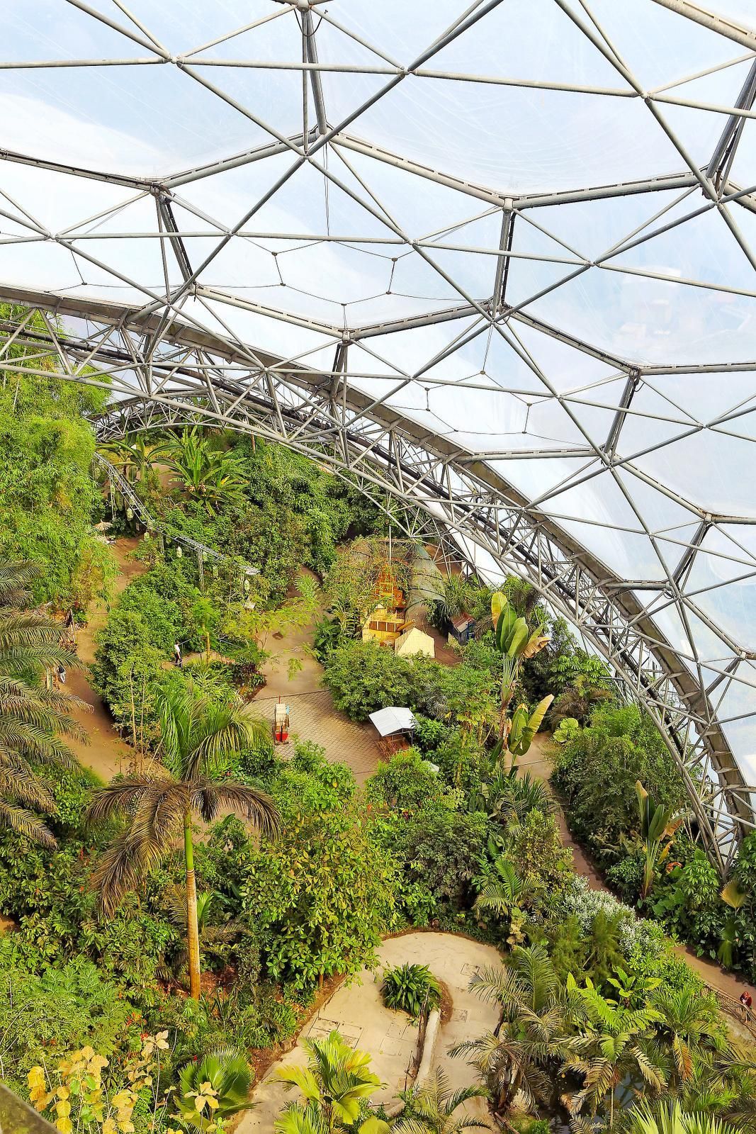 Kasvihuoneisiin on luotu sademetsä ja Välimeren luontoa.