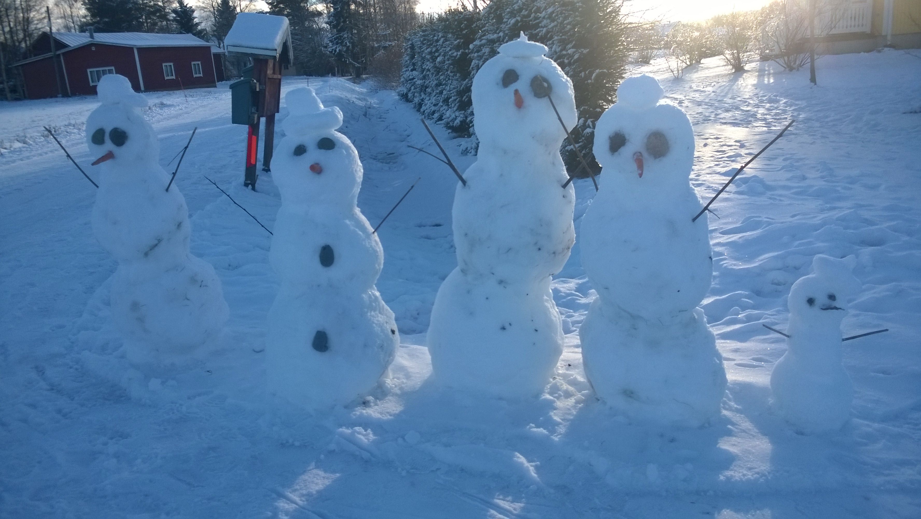 Tässä perheessä yksi lumiukko ei ole tarpeeksi, vaan pitää olla viisikko.